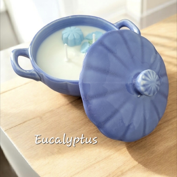 Unique Vintage Other - Vintage Blue Ceramic Dish w/ lid and Eucalyptus Scented 100% Soy Candle